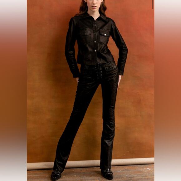 Free People x Dancassab Black Lambskin Leather Tie-Waist Jeans Limited Edition - Picture 1 of 10